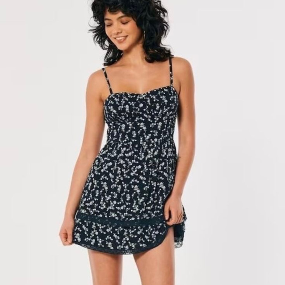 Hollister Dark Blue Floral Dress XS